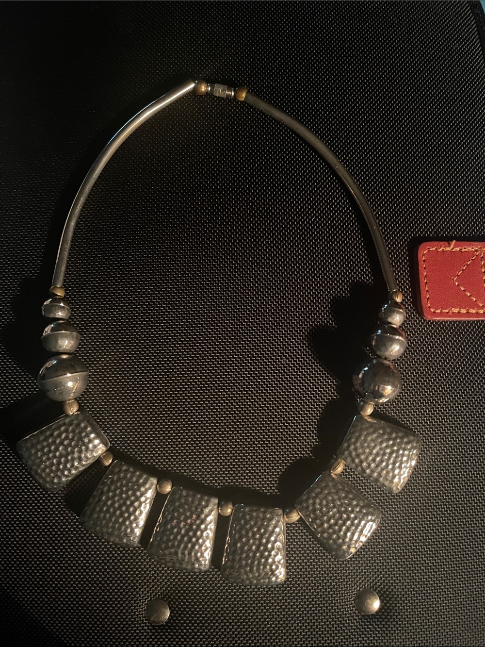 Handcrafted Silver-Tone Hammered Statement Necklace - Women Jewelry